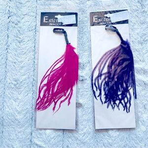 Feather hair clips pink and purple, boho hair extension accessories